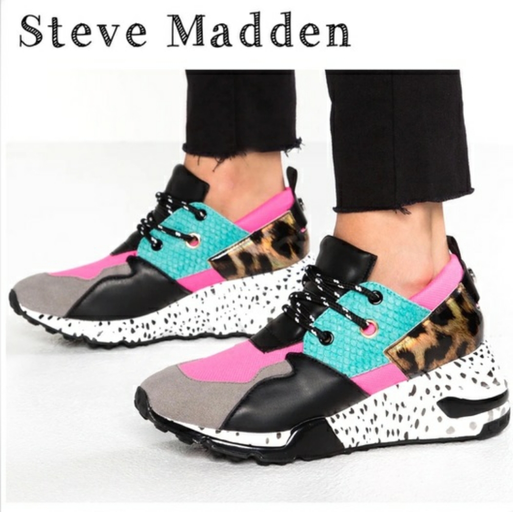 Steve Madden Cliff Multi Snake Animal Print Platform Sneaker size 9 or 10